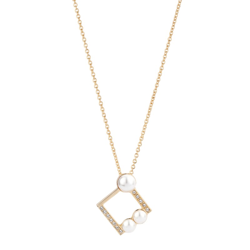 Traveller Ketting met Hanger - Parels - Ø 6+8mm - Kristal - 22kt Verguld - Vierkant - 28x25mm - 38/41/44cm - 114183