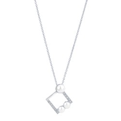Traveller Necklace with Pendant - Pearls - Ø 6+8mm - Crystal - Platinum Plated - Square - 28x25mm - 38/41/44cm - 114184