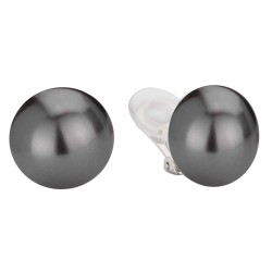 Traveller Clip-on Earrings - Pearls - 16 mm - Dark Grey - Platinum Plated - Silver Coloured - Half Pearl
