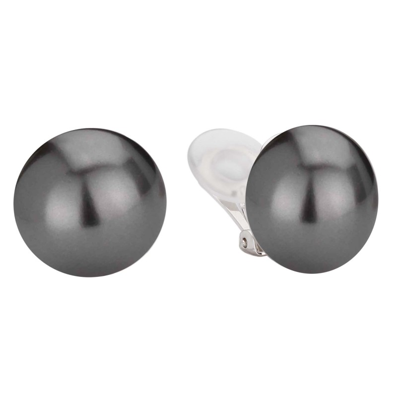 Traveller Ohrclip - Perle - 16 mm - Dunkelgrau - Platiniert - Silberfarben - Halbe Perle - 711216