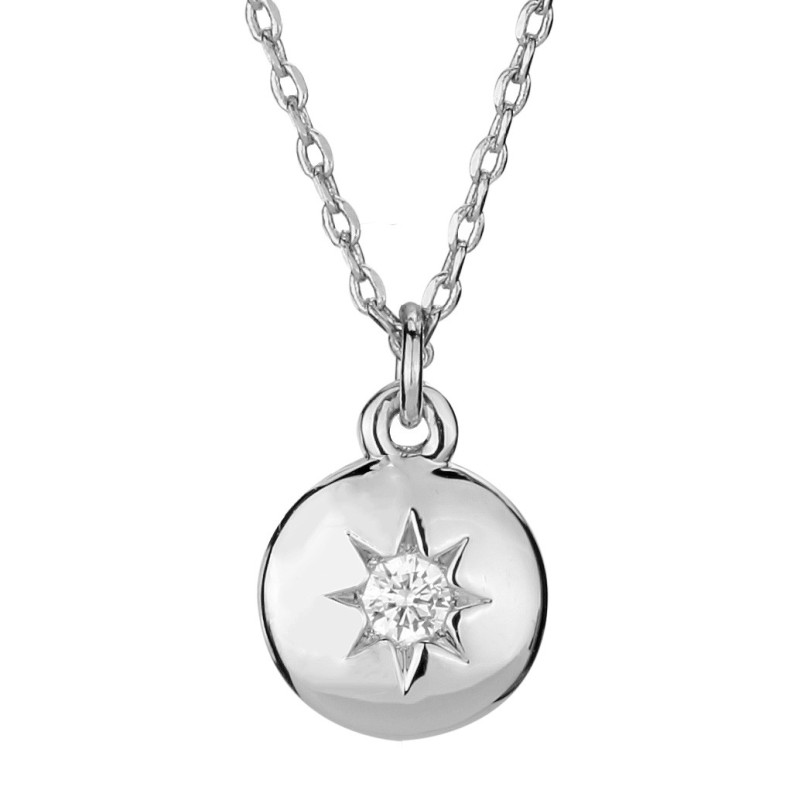 Osira Necklace with Pendant - Silver Coloured - Zirconia - Ø 8 mm - Sun - Platinum Plated - 38/41/44 cm - L20113G