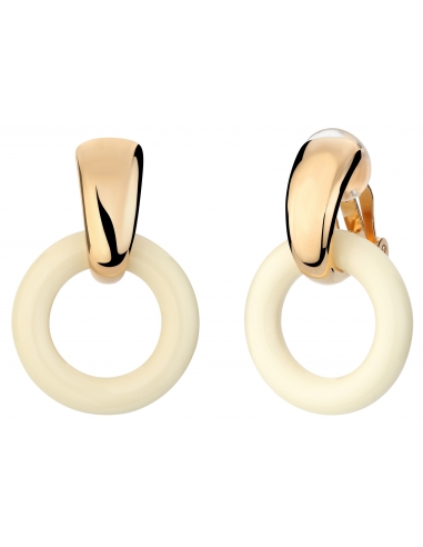 Traveller Drop Clip Earrings Gold plated cream resin - 157221