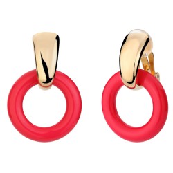 Traveller Clip-on Earrings - Pendants - 22ct Gold Plated - Ring - Ø25mm - Resin - Red - 37x25mm