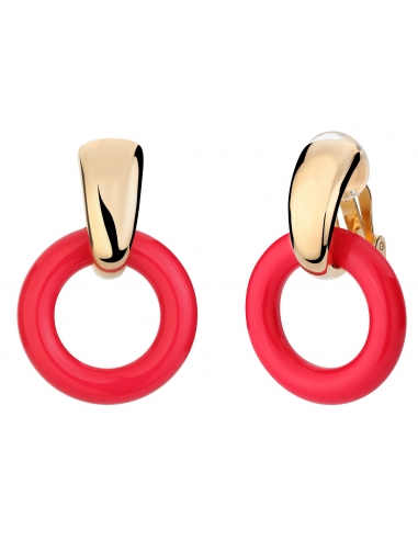 Traveller Drop Clip Earrings Gold plated red resin - 157223