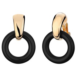 Traveller Clip-on Earrings - Drop Earrings - Gold Coloured - Black - Gold Plated - 37x25 mm - 157220