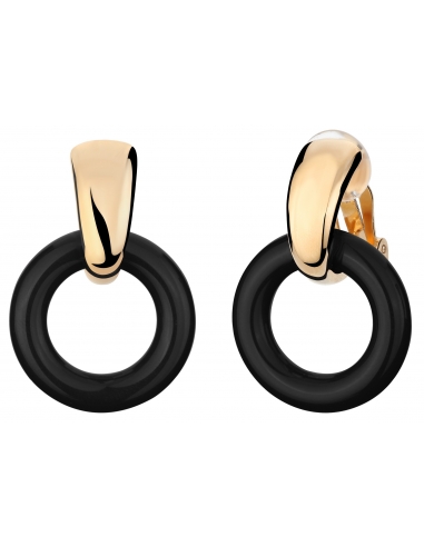 Traveller Drop Clip Earrings Gold plated black resin - 157220