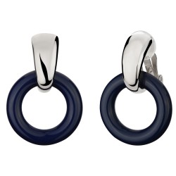 Traveller Clip-on Earrings - Pendants - Silver Coloured - Ring - Ø25mm - Resin - Blue - Platinum Plated- 37x25mm - 157222