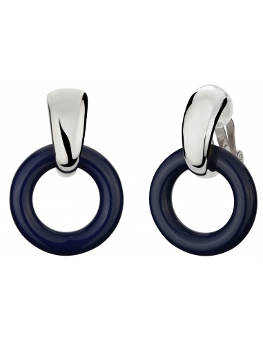 Traveller Drop Clip Earrings Rhodium plated blue resin - 157222
