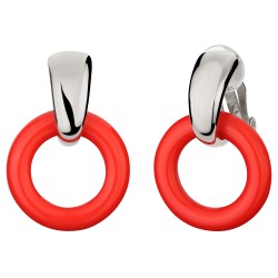 Traveller Clip-on Earrings - Pendants - Silver Coloured - Ring -Ø25mm- Resin - Orange - Platinum Plated -37x25mm
