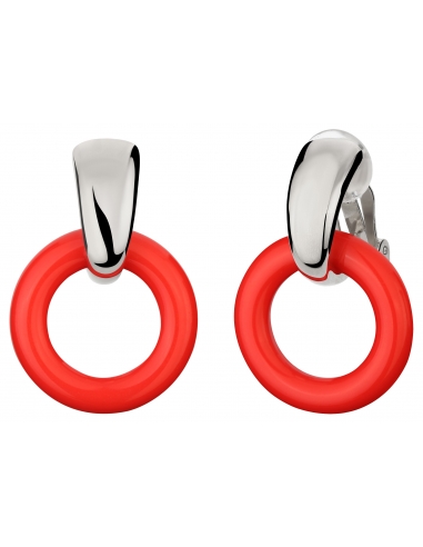 Traveller Drop Clip Earrings Platinum plated orange resin - 157224