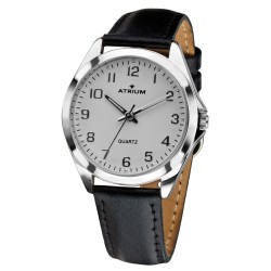 ATRIUM Horloge - Dames - Zilverkleurig - Analoog - Zwart Leren Bandje (13,5-18,5) - Witte Wijzerplaat - 27mm