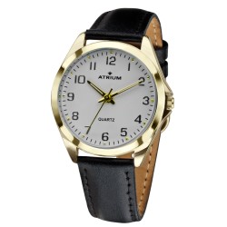 ATRIUM Watch - Women - Gold Coloured - Black Leather Strap (13.5-18.5cm) - White Dial - 27mm