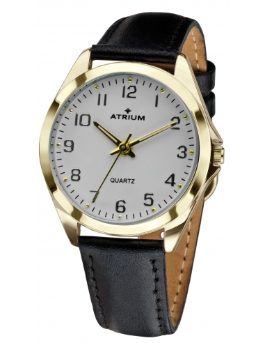 ATRIUM Horloge - Dames - Leer Zwart - Goudkleurig - A11-20