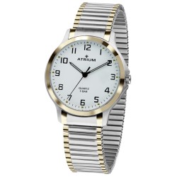 ATRIUM Horloge - Dames - Edelstaal - Bicolor - Flexibele Rekband (19,5cm) - 5 Bar - Wit Wijzerblad