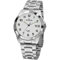 ATRIUM Armbanduhr - Herren - Edelstahl - Stahlband - 10 Bar - Analog - Weisses Zifferblatt - Datum
