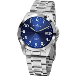 ATRIUM Uhr - Herren - Stahlband - Blaues Zifferblatt - Datum - Edelstahl - 10 bar - A16-35