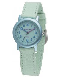 Jacques Farel Eco Kinderhorloge - Mintkleurig - CO2-neutraal- Bio-katoen- 3 Bar - Verstelbaar Bandje