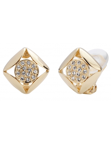 Traveller Clip Earrings Gold plated with Crystals from Preciosa 10x10mm - 157169
