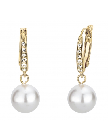 Traveller drop earring - leverback - 10mm white pearl - 22ct gold plated - 114143