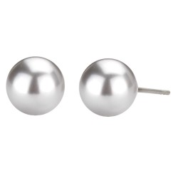 Traveller Earrings - Pearls - 8 mm - Light Grey - Rhodium Plated - Silver Coloured - 710508