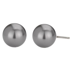 Traveller Earrings - Pearls - 8 mm - Dark Grey - Rhodium Plated - Silver Coloured - 711508