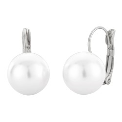 Traveller Drop Earrings - Brisures - Silver coloured - Pearls - 12 mm - White -  Platinum Plated - 700712