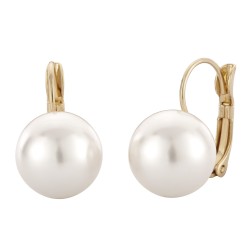 Traveller Drop Earrings - Pearl - 12 mm - White - Gold Plated - 700612