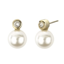 Traveller Oorstekers - Parels - 10 mm - Wit - Preciosa crystals - Goudkleurig