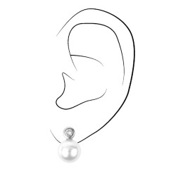 Traveller pierced earring - 10mm white pearl - platinum plated