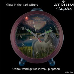 ATRIUM Horse Alarm Clock for Children - Pink horse alarm clock girls - Silent no ticking sound - Snooze & Alarm