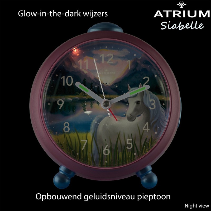 ATRIUM Paarden Wekker voor Kinderen - Roze paarden wekker meisjes - Stil zonder Tikgeluid - Snooze & Alarm
