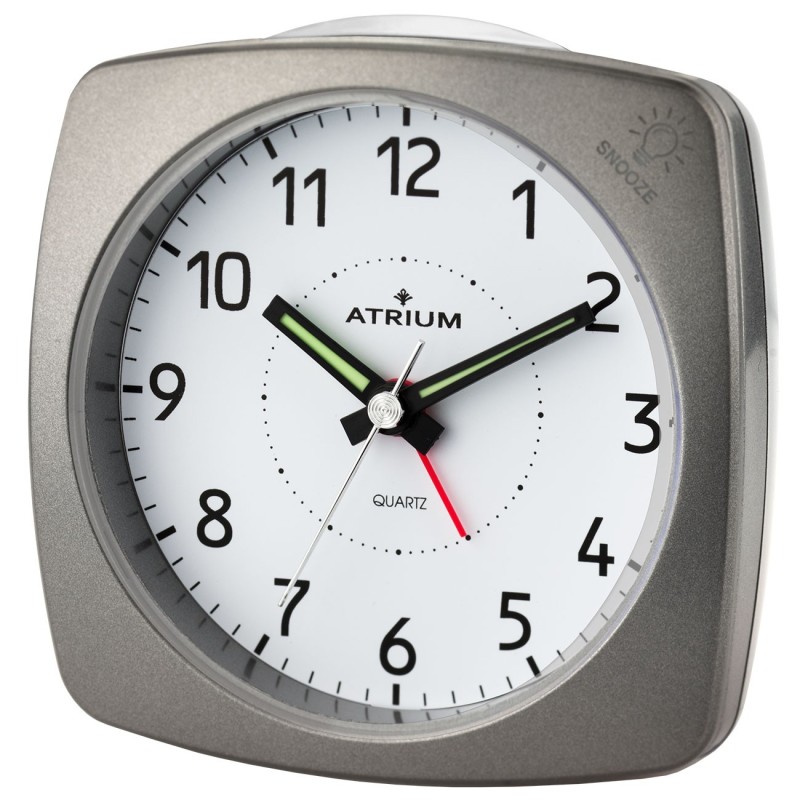 ATRIUM Wekker - Analoog - Antraciet - Zonder Tikgeluid - Opbouwende Pieptoon - Alarm - Snooze - A251-4
