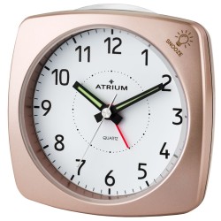 ATRIUM Wecker - Analog - Bronze - Ohne Tickgeräusch - Aufbauton - Alarm - Schlummerfunktion