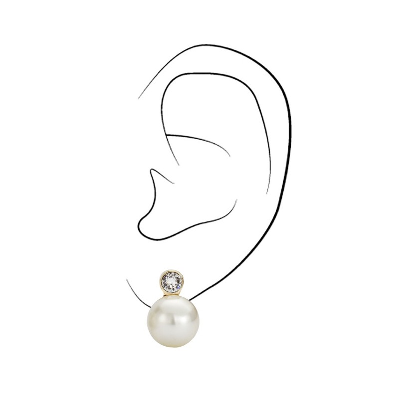 Traveller Ohrclips - Perle - 12 mm - Crème - Preciosa Kristalle - 22kt Vergoldet - Goldfarbe - 15x12 mm - 113486