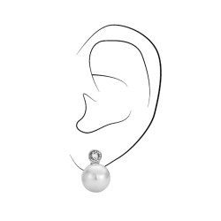 Traveller Clip Oorbellen - Parels - 12 mm - Wit - Preciosa Kristallen - Geplatineerd - Zilverkleurig - 15x12 mm