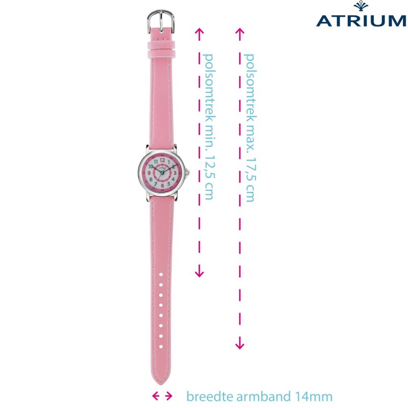 AATRIUM - Horloge Kind - Meisjes - Roze - 5 bar - Leercijferblad - Duidelijk - Verstelbaar Bandje - A31-104