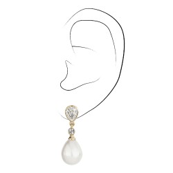 Traveller Clip-on Earrings - Pearl Drops - 12x15 mm - White - Preciosa Crystals - 22ct Gold plated - 32x12 mm