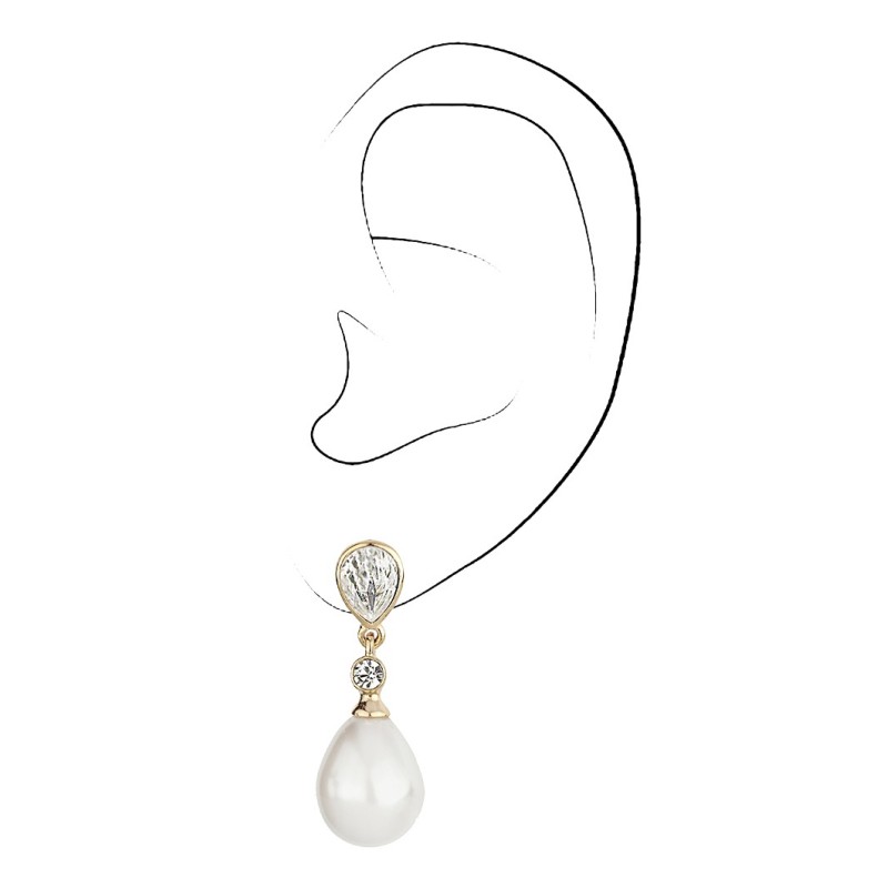 Traveller Clip-on Earrings - Pearl Drops - 12x15 mm - White - Preciosa Crystals - 22ct Gold plated - 32x12 mm - 110679 Traveller Clip-on Earrings - Pearl Drops - 12x15 mm - White - Preciosa Crystals - 22ct Gold plated - 32x12 mm - 110679