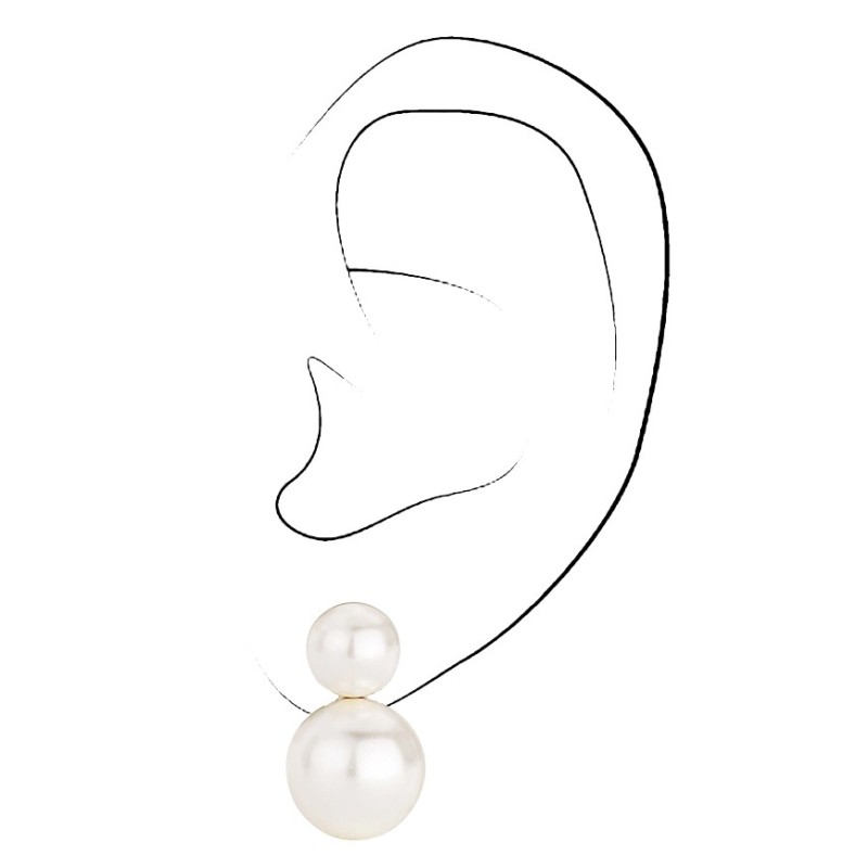 Traveller Ohrclips - Perle - 8 & 12 mm - Creme - Goldfarbe - 22kt Vergoldet - 20x12 mm