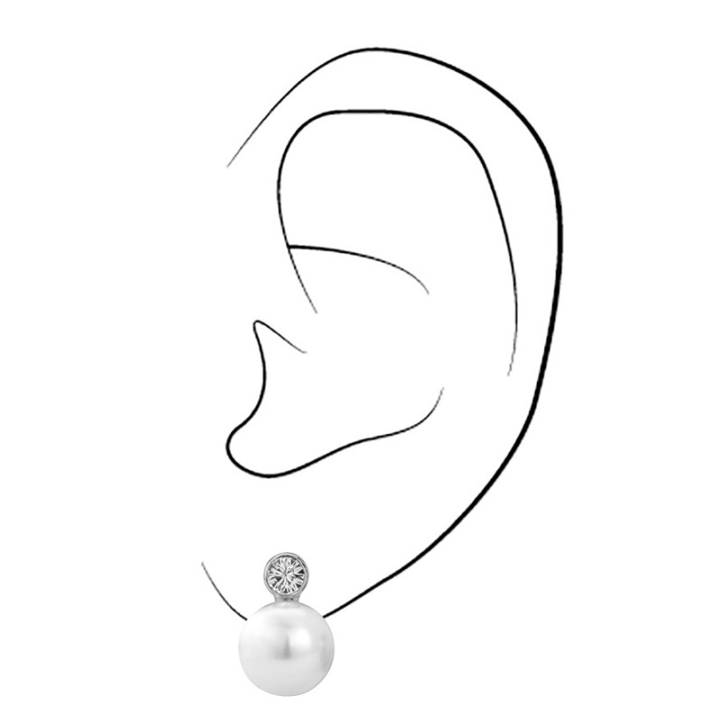 Traveller Clip-on Earrings - Pearls - 10 mm - White - Preciosa Crystals - Platinum plated - 15x10 mm - 113880