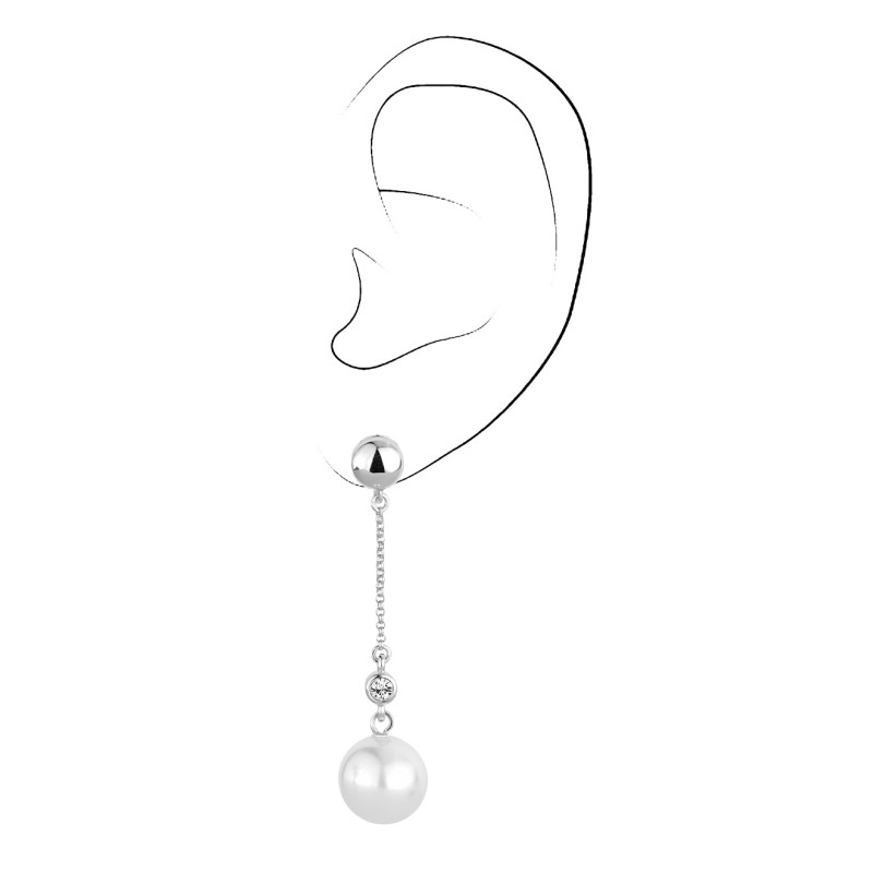 Traveller Clip-on Earrings - Drop Earrings - Platinum Plated - Pearls - 12 mm - White - Crystals - 53x12 mm - 114140