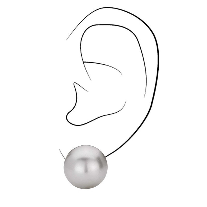 Traveller Clip-on Earrings - Pearls - 16 mm - Light Grey - Rhodium Plated - Silver Coloured - Half Pearl - 710216

