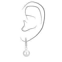 Traveller drop earring - leverback - 10mm white pearl - platinum plated - 114144