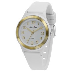 Sinar Armbanduhr - Analog - Weiss/ Gold - 36mm - 10 Bar - Verstellbares Band 13-18,5 cm - XB-48-0