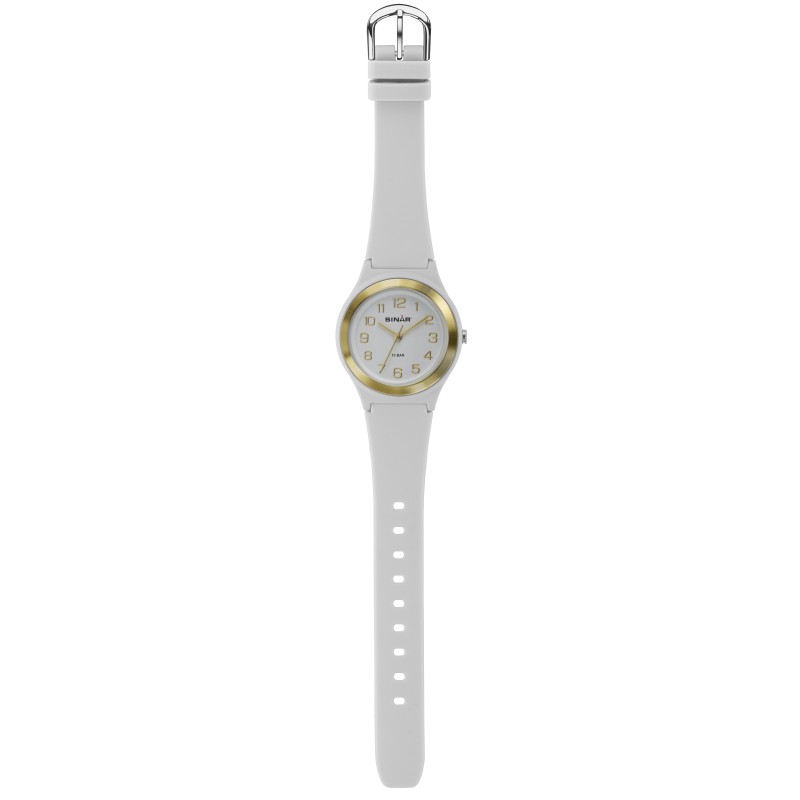 Sinar Armbanduhr - Analog - Weiss/ Gold - 36mm - 10 Bar - Verstellbares Band 13-18,5 cm - XB-48-0

