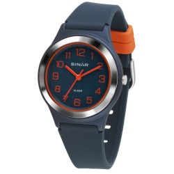 Sinar Armbanduhr - Analog - Dunkel Blau / Orange -36mm - 10 Bar - Verstellbares Band 13-18,5cm