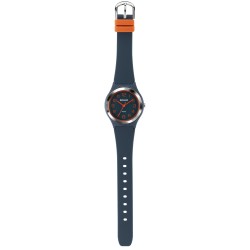 Sinar Horloge - Analoog - Donker Blauw / Oranje - 36mm - 10 Bar - Verstelbaar bandje 13-18,5cm - XB-48-12