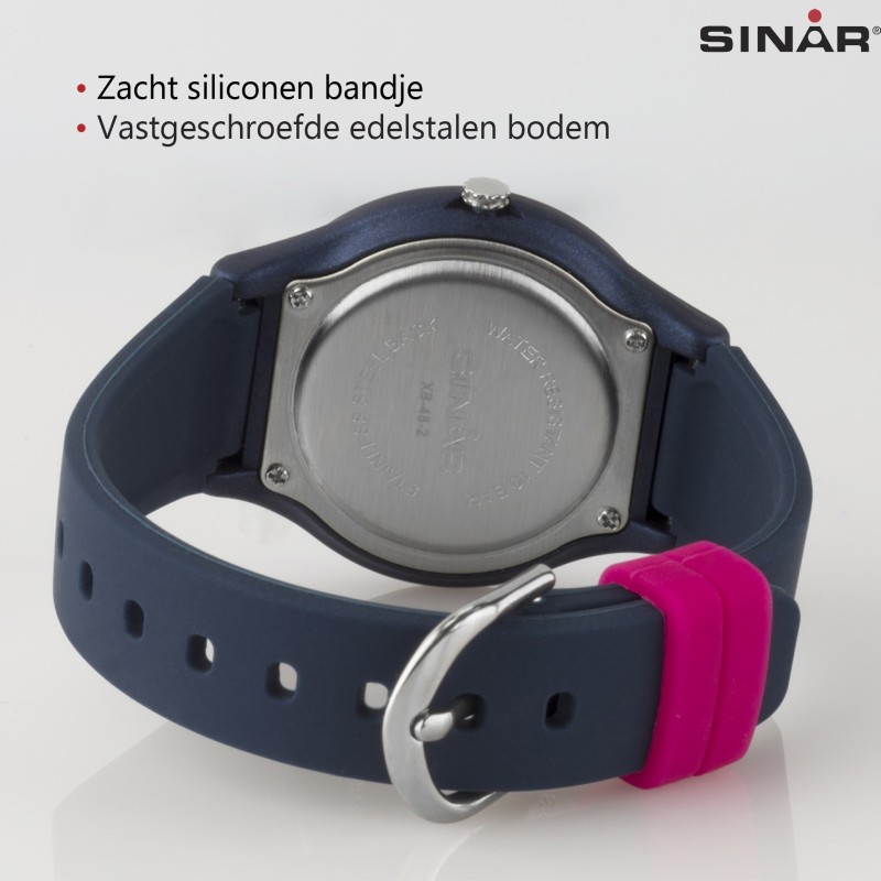Sinar Analoog Horloge 36 mm 100 meter blauw/ roze - XB-48-2