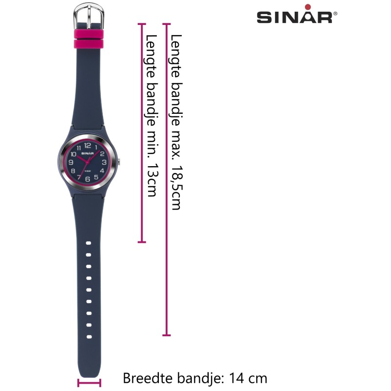 Sinar Analoog Horloge 36 mm 100 meter blauw/ roze - XB-48-2 Sinar Analoog Horloge 36 mm 100 meter blauw/ roze - XB-48-2