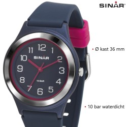 Sinar Analoog Horloge 36 mm 100 meter blauw/ roze - XB-48-2